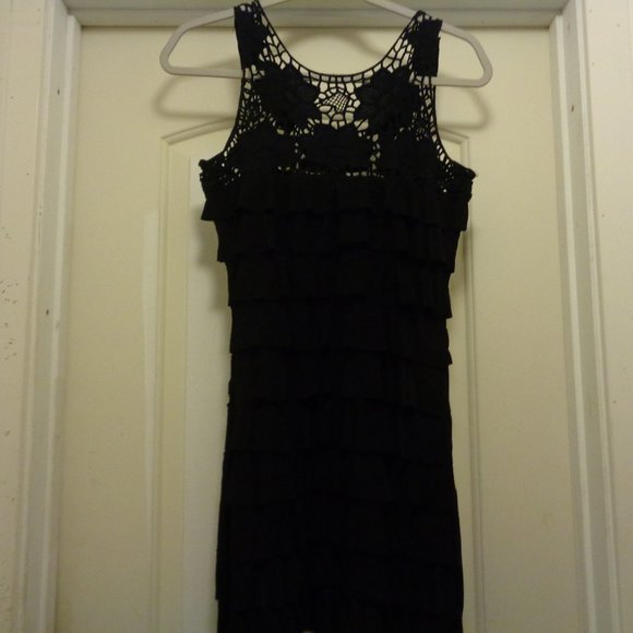 20S STYLE BLACK TIERED DRESS W LATTICE NECKLINE BY AS YOU WISH M - Picture 1 of 7